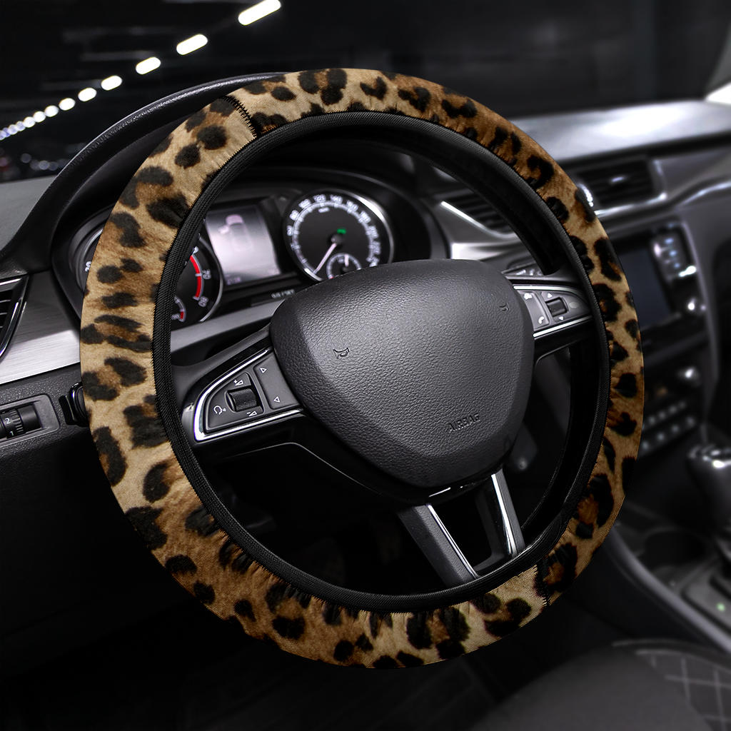 Premium Leopard Brown Car Steering Wheel Cover for Enhanced Grip