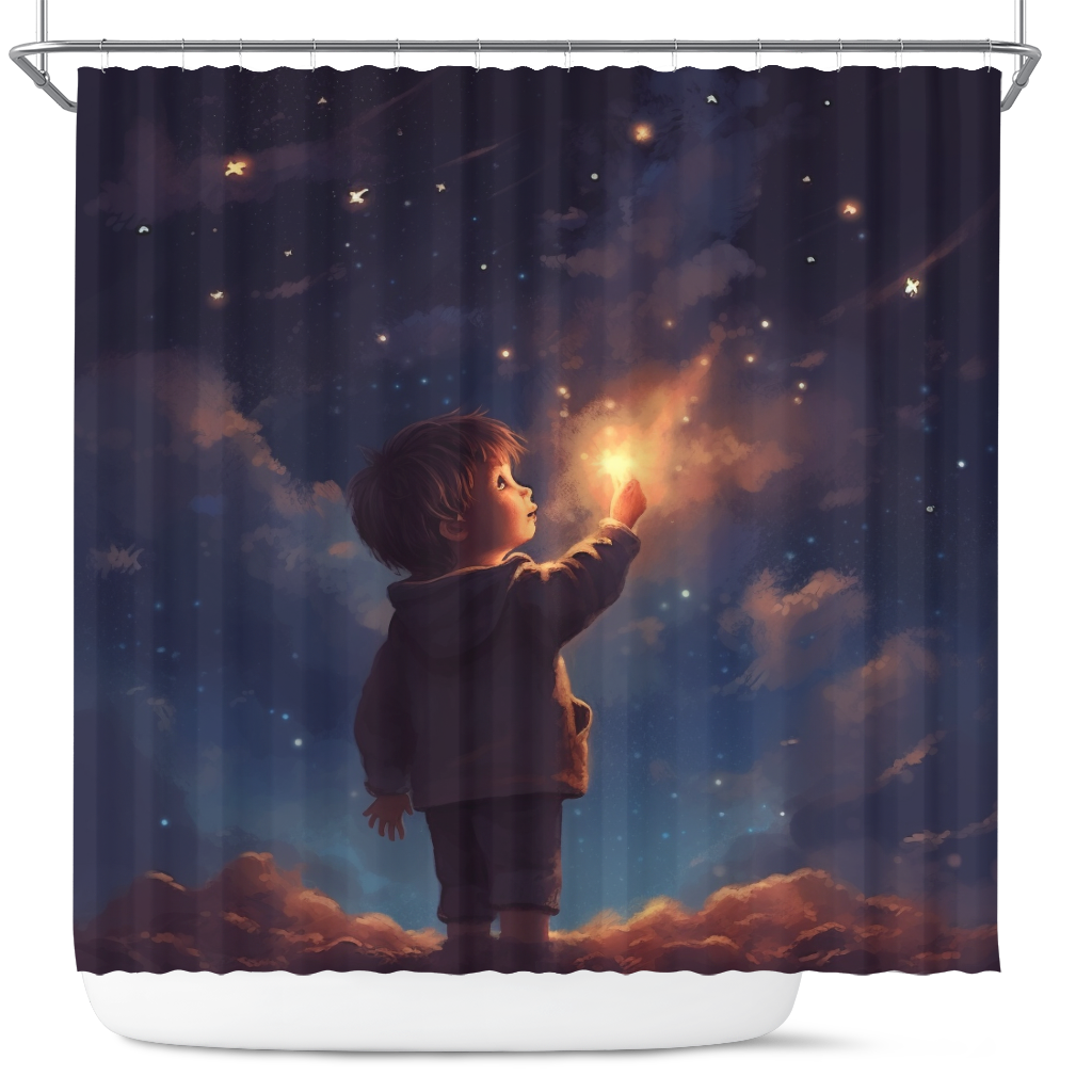 Night Sky Star Shower Curtain for Little Boys Little