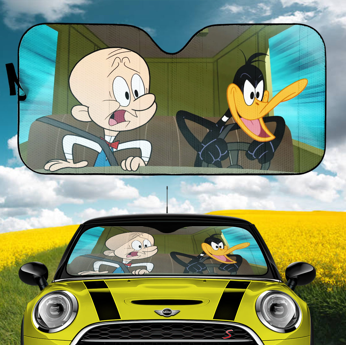 Daffy Duck Funny Car Sunshades - Looney Tunes Driving Test Auto Shades