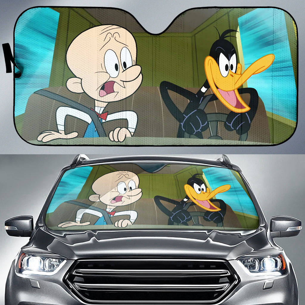 Daffy Duck Funny Car Sunshades - Looney Tunes Driving Test Auto Shades