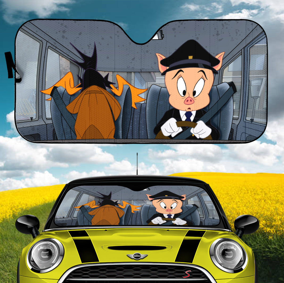 Looney Tunes Daffy Duck Porky Driving Funny Car Auto Sunshades