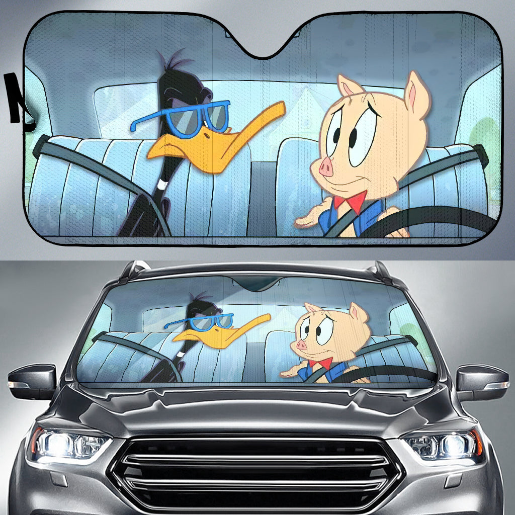 Daffy Duck Porky Pig Auto Sunshades - Looney Tunes Car Accessories