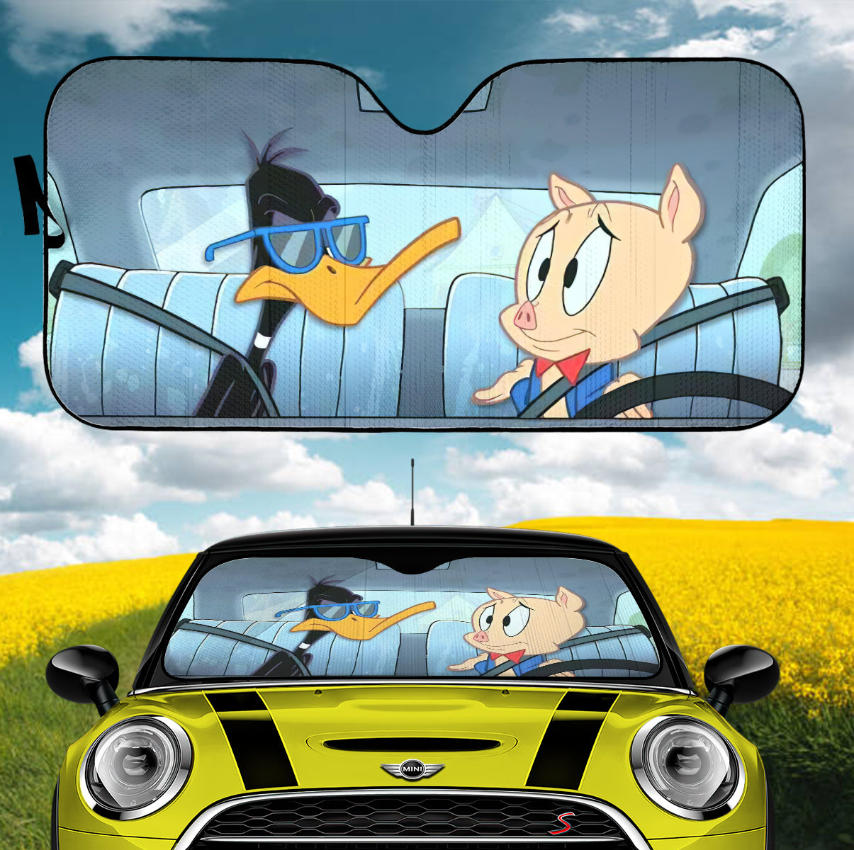 Daffy Duck Porky Pig Auto Sunshades - Looney Tunes Car Accessories