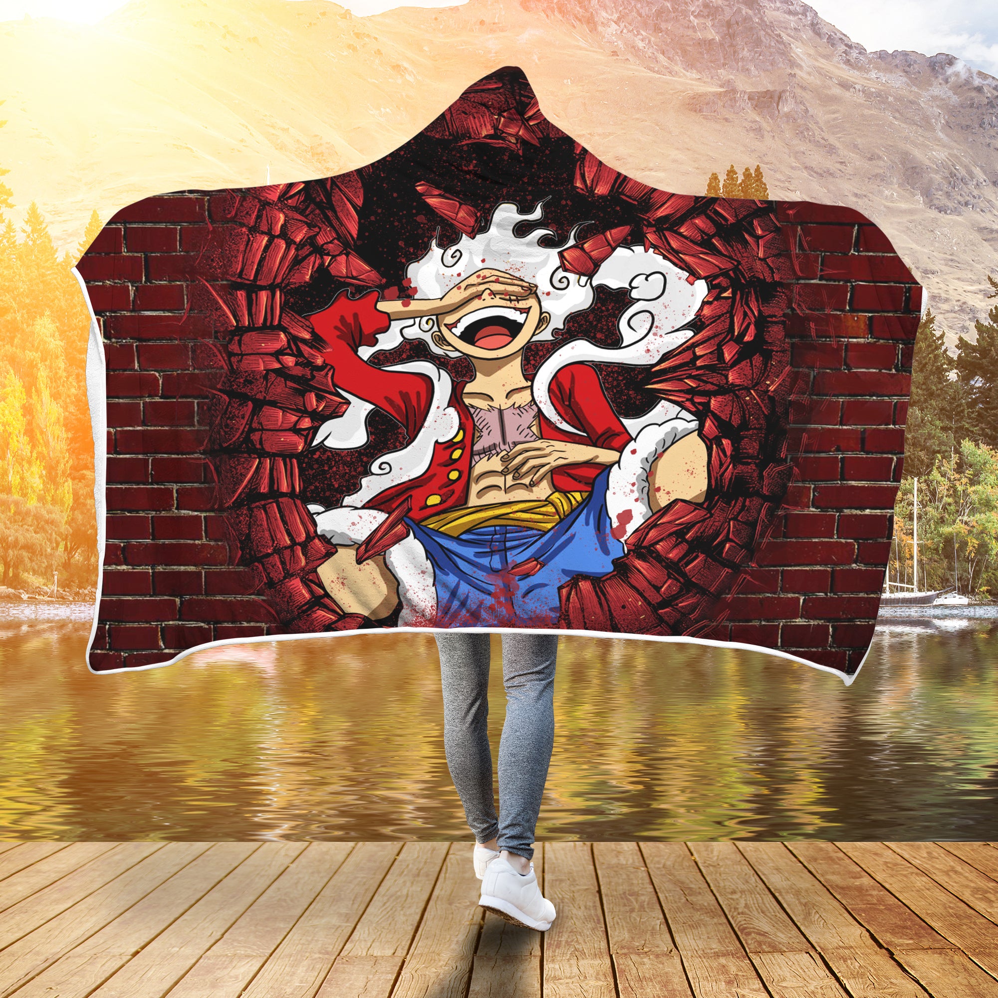 Luffy Gear 5 Break Wall Style Hooded Blanket for Adults and Teens