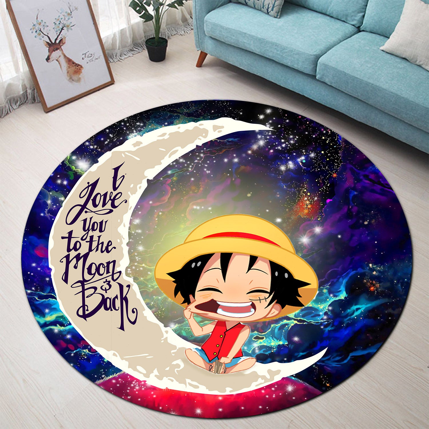One Piece Luffy Love You To The Moon Galaxy Rug for Bedroom Decor