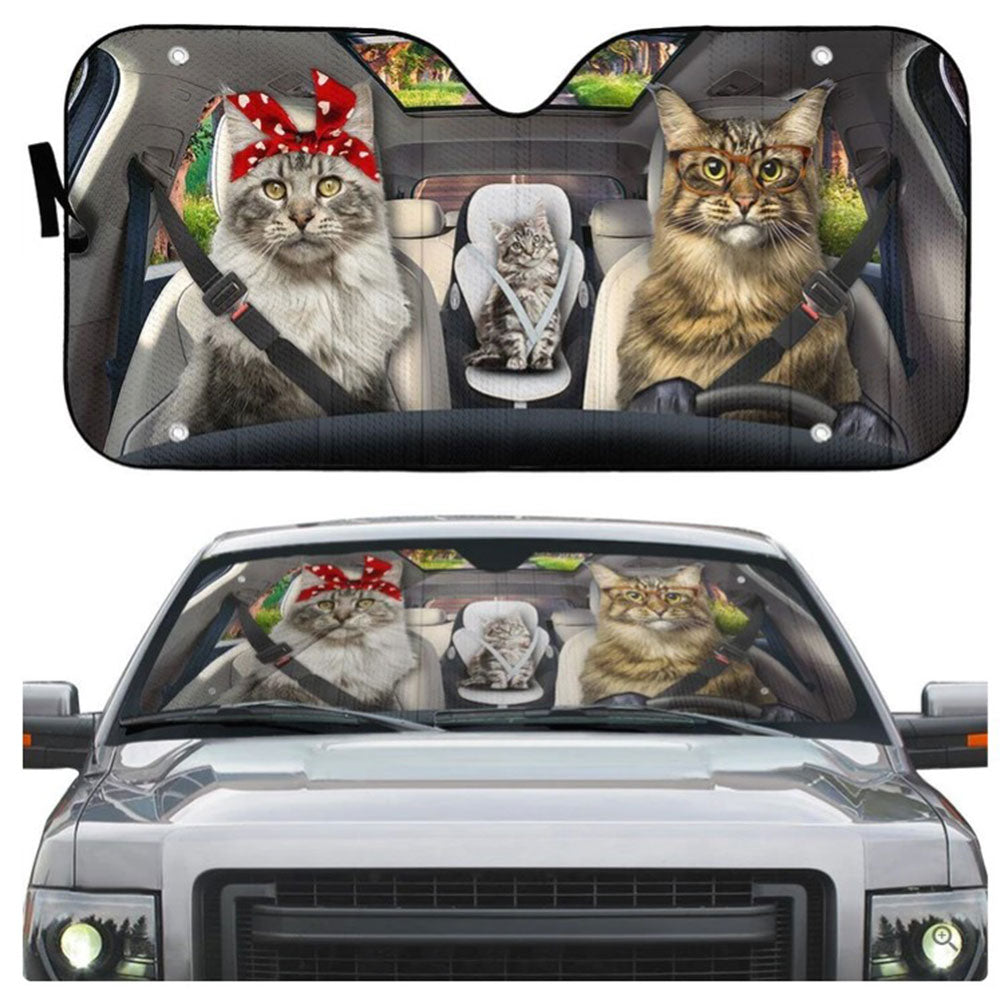 Custom Maine Coon Cat Family Auto Sun Shades Windshield Accessories