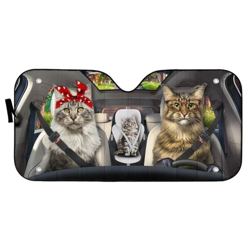 Custom Maine Coon Cat Family Auto Sun Shades Windshield Accessories