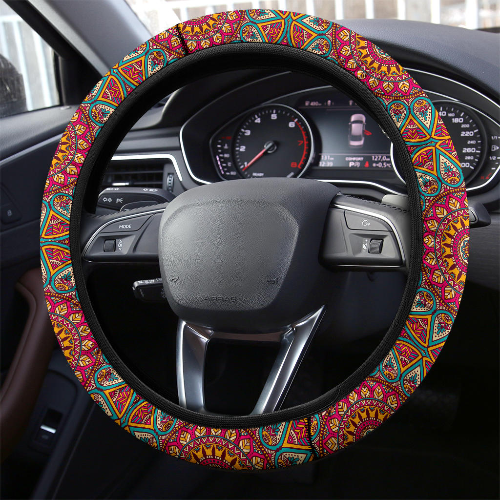 Colorful Mandala Flower Abstract Premium Car Steering Wheel Cover
