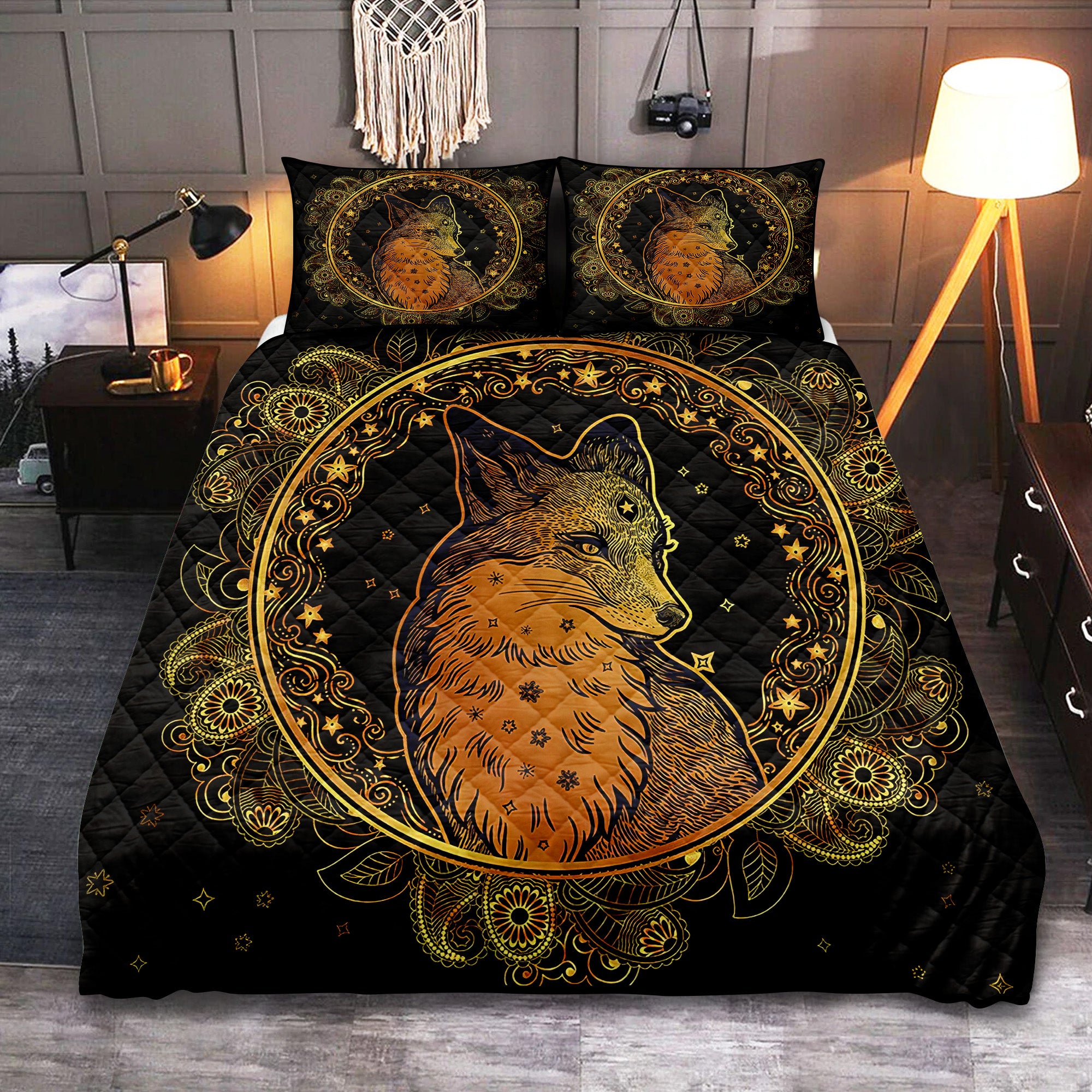 Fox Mandala Quilt Bed Set for Cozy Bedroom Decor Mandala