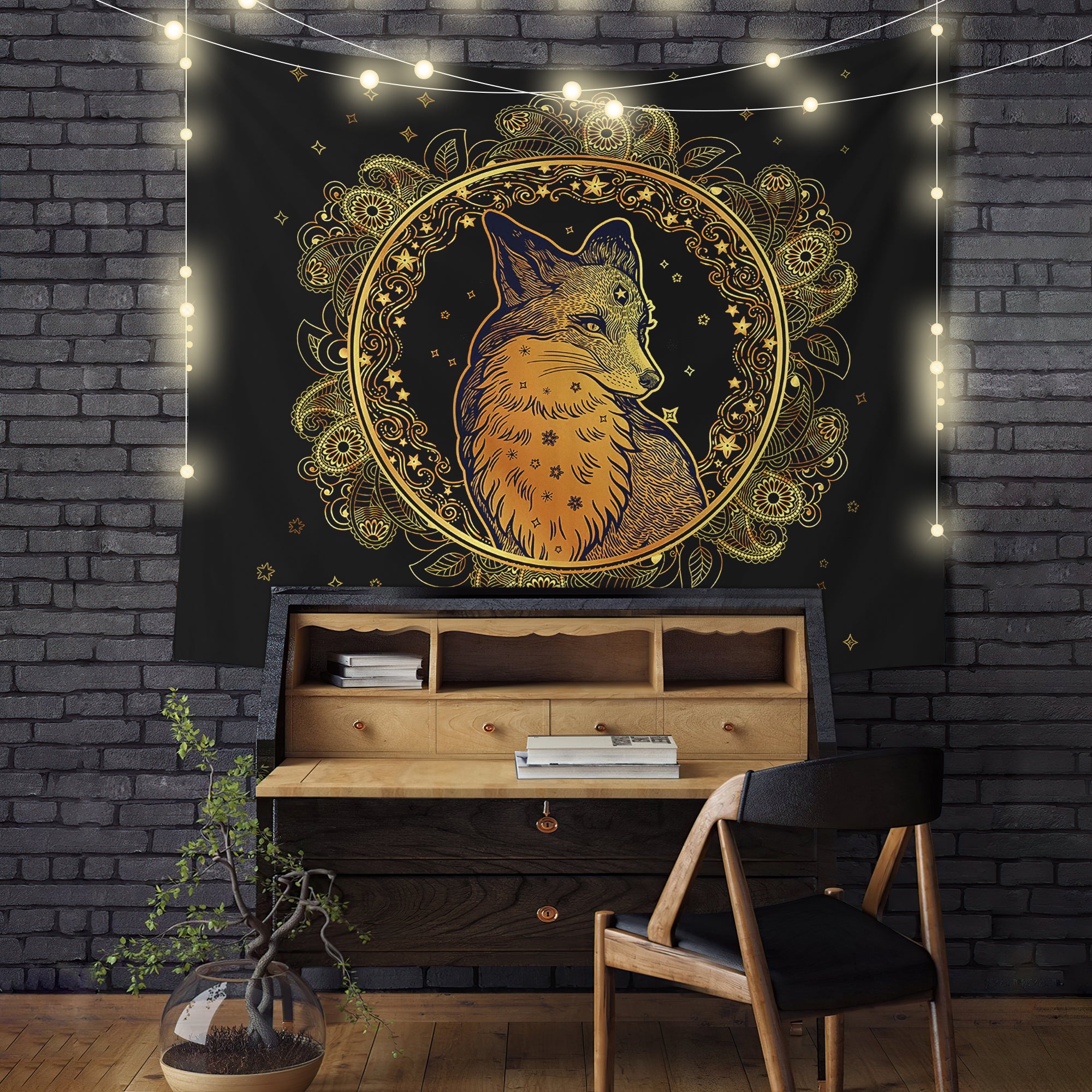 Fox Mandala Tapestry Wall Hanging for Room Decor Mandala