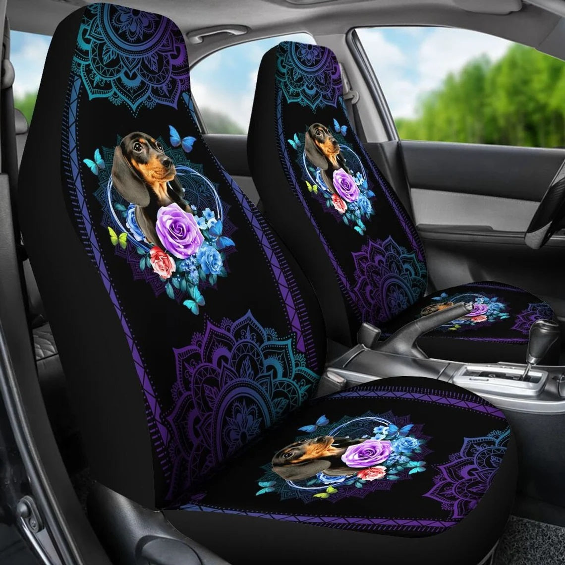 Custom Dachshund Mandala Style Car Seat Covers for Dogs