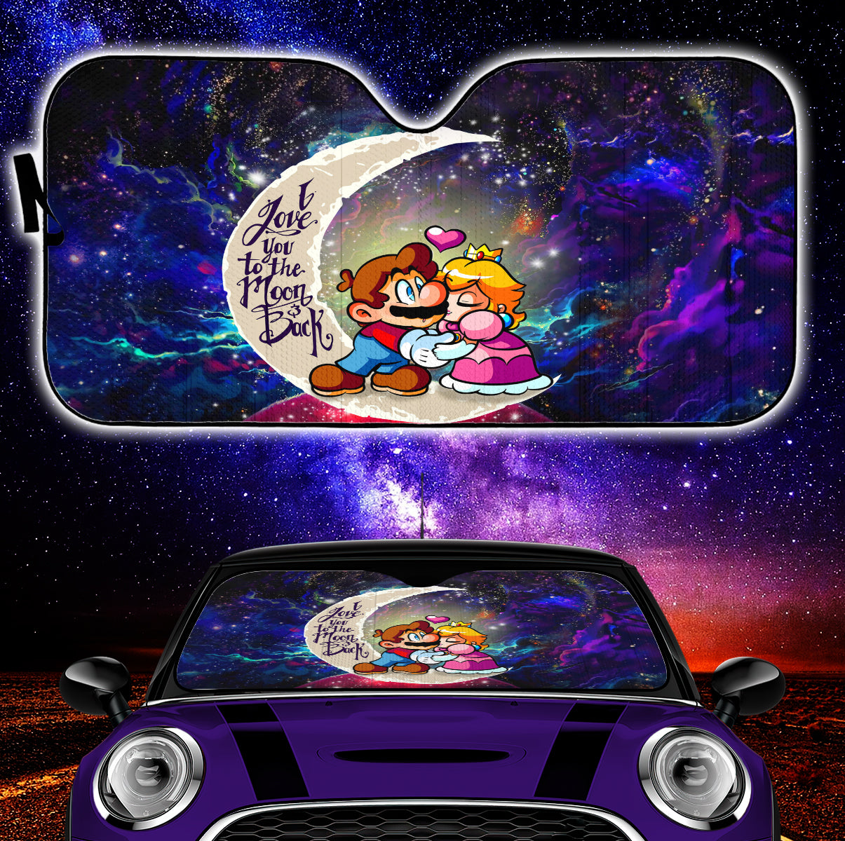 Mario Couple Love You to the Moon Galaxy Car Sunshades
