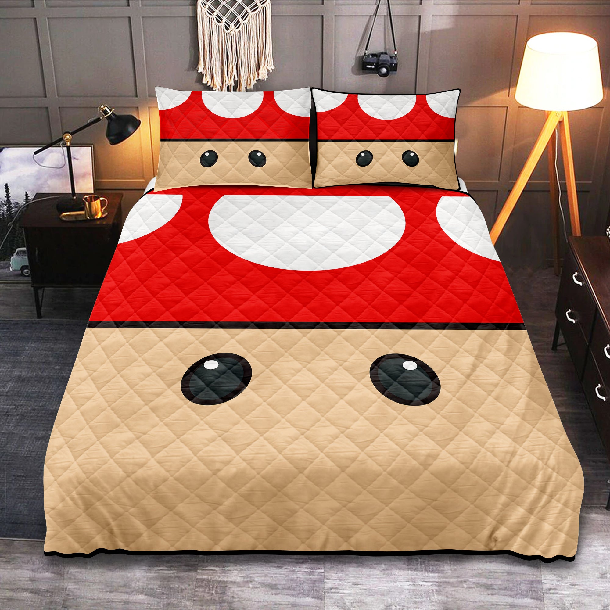 Mario Mushroom Red Quilt Set for Kids Bedroom Decor