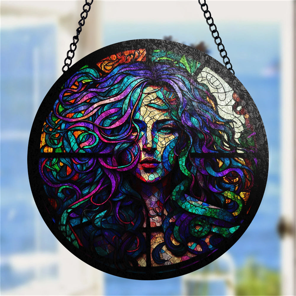 Medusa Round Stained Glass Suncatcher for Window