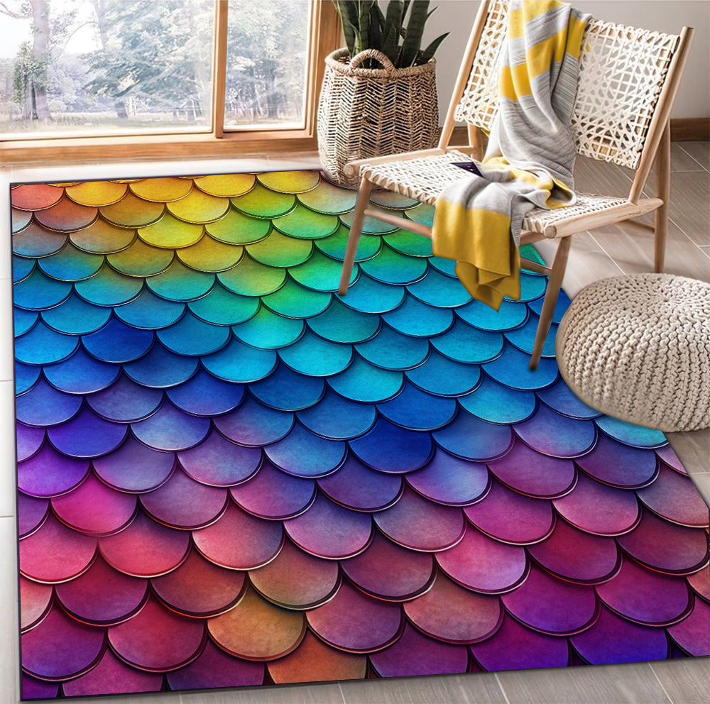 Mermaid Fish Scale Design Area Rug for Home Room Decor