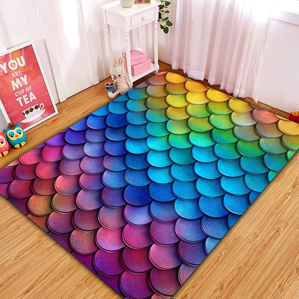 Mermaid Fish Scale Design Area Rug for Home Room Decor
