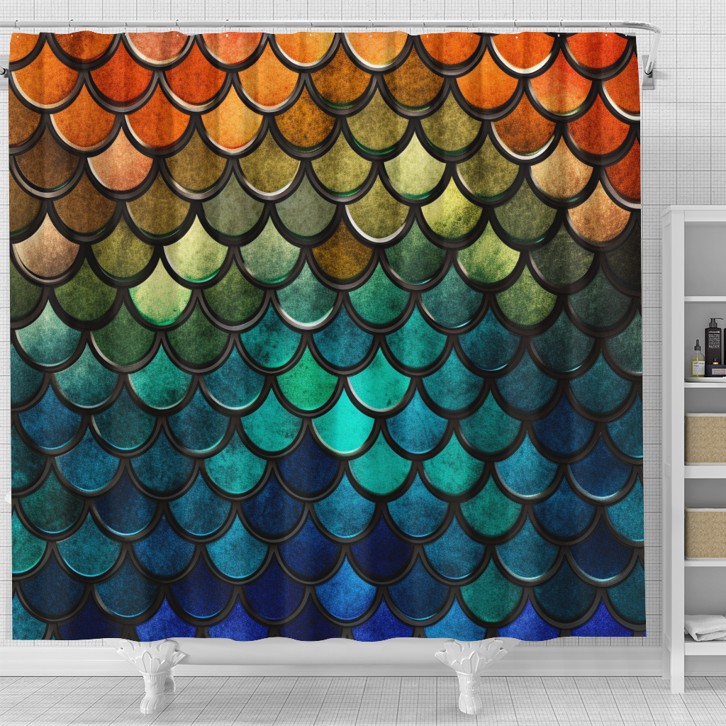 Mermaid Scale Bathroom Decor Vibrant Shower Curtain AnimeBape