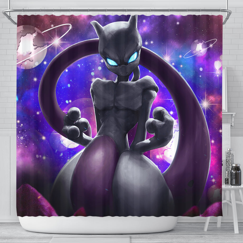 Mewtwo Galaxy Pokemon Shower Curtain for Bathroom Decor