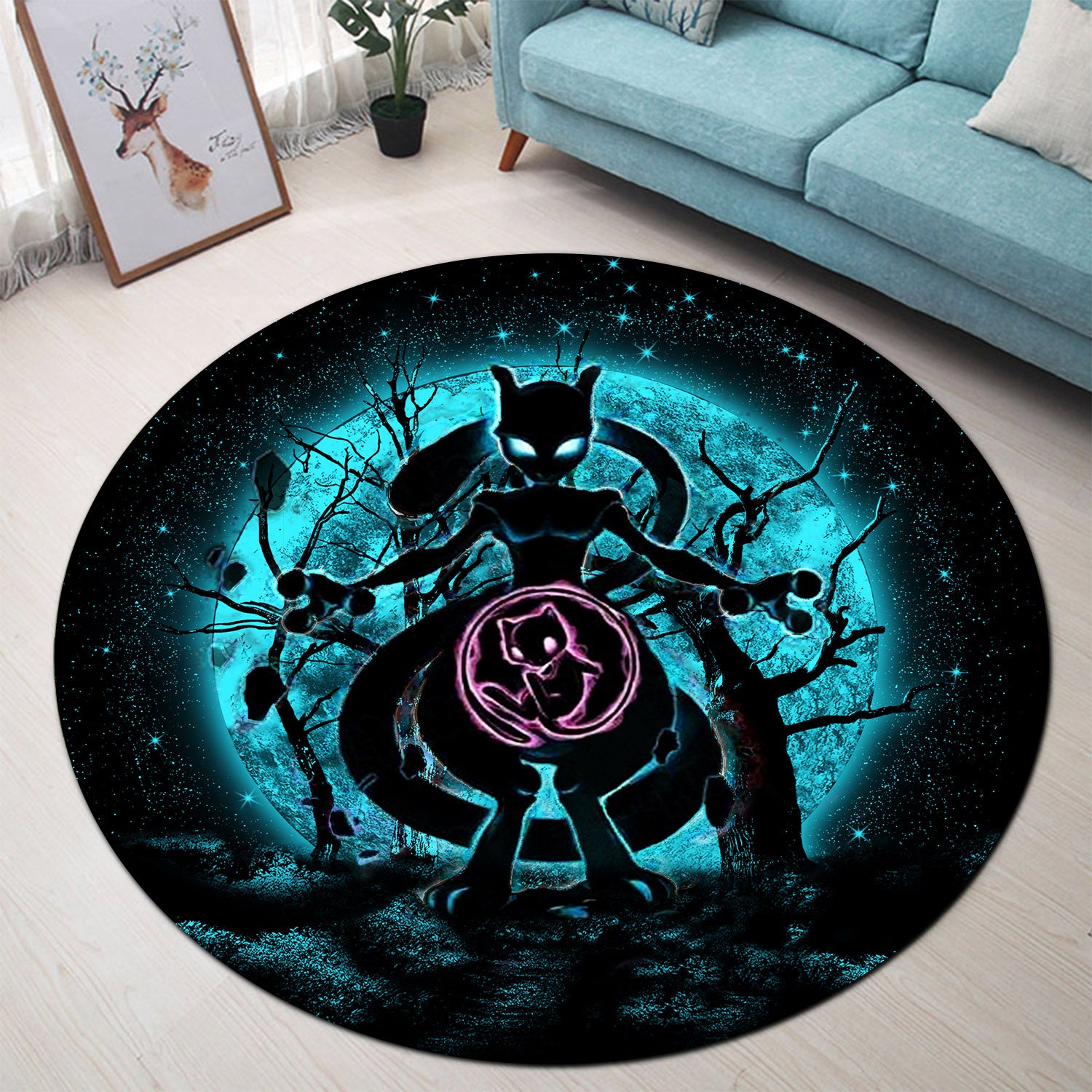 Mewtwo Pokemon Round Carpet Rug for Bedroom Living Room Home Decor