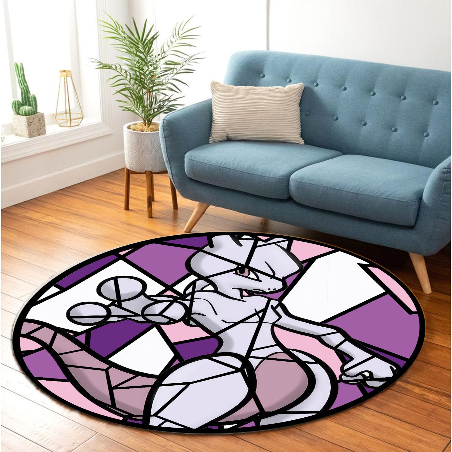 Mewtwo Pokemon Round Carpet Rug for Bedroom Living Room Decor - AnimeBape