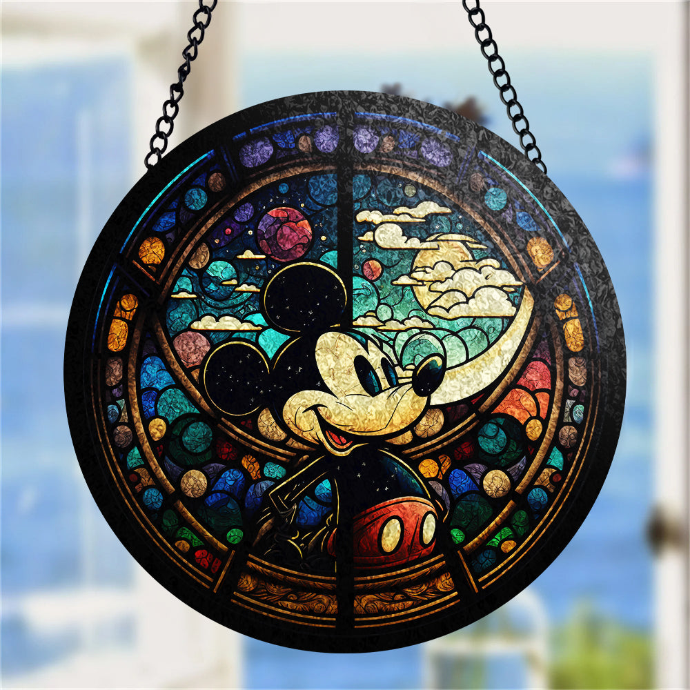 Mice Round Stained Glass Suncatcher for Window