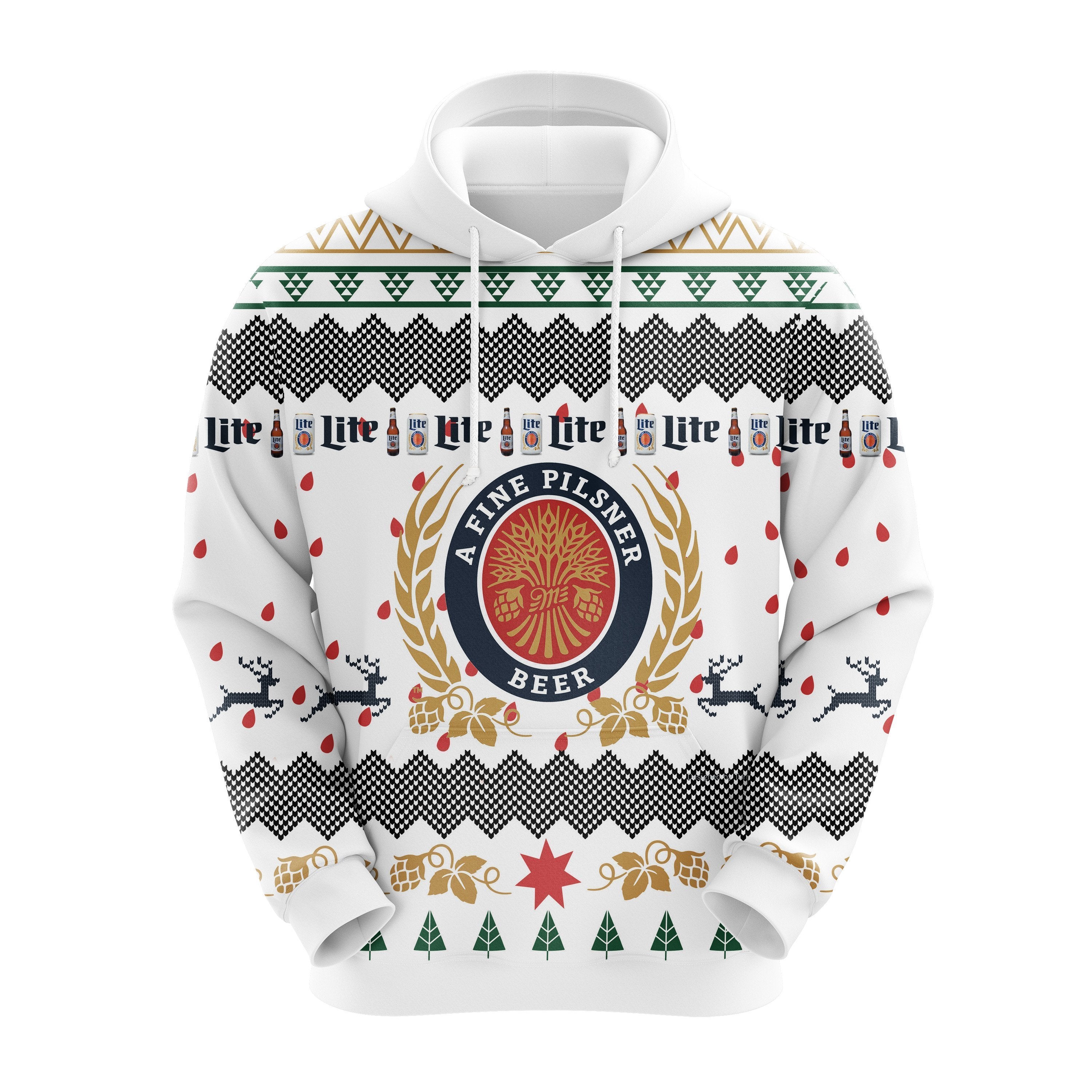 Miller Lite Christmas Ugly Hoodie Gift Idea for Thanksgiving and Noel