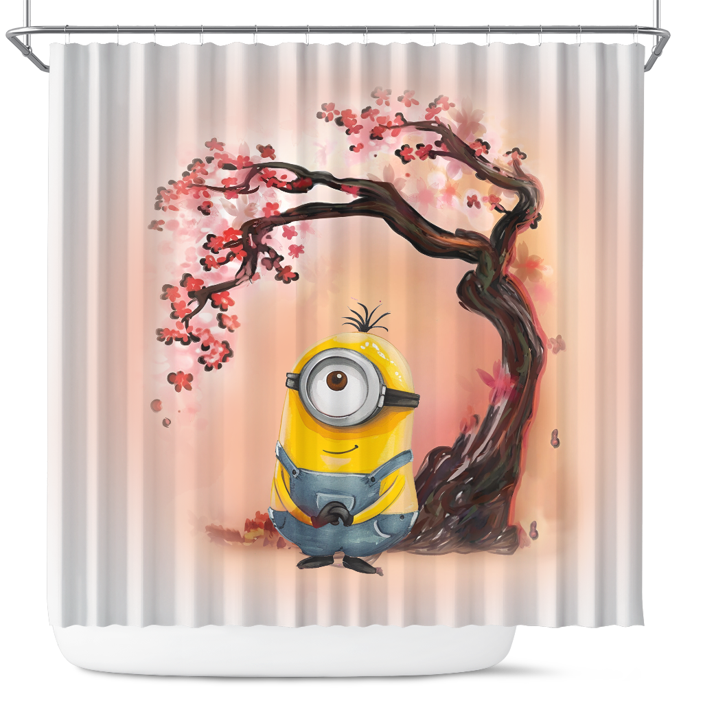 Minion Cherry Blossom Design Shower Curtain for Bathroom Decor