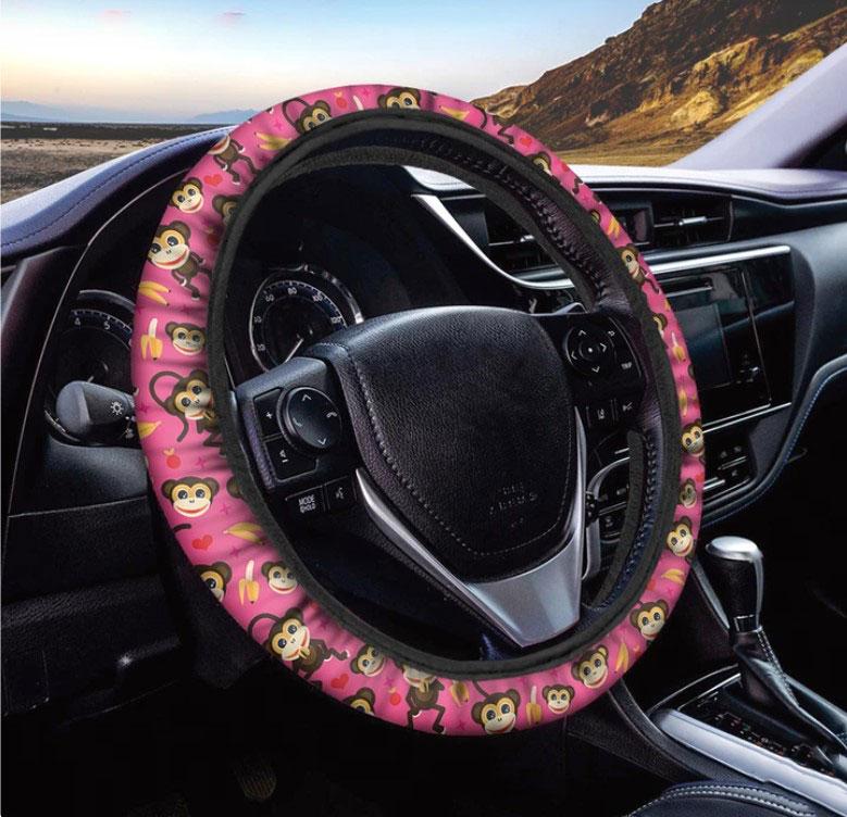 Monkey Banana Print Car Steering Wheel Cover Pattern Accessory