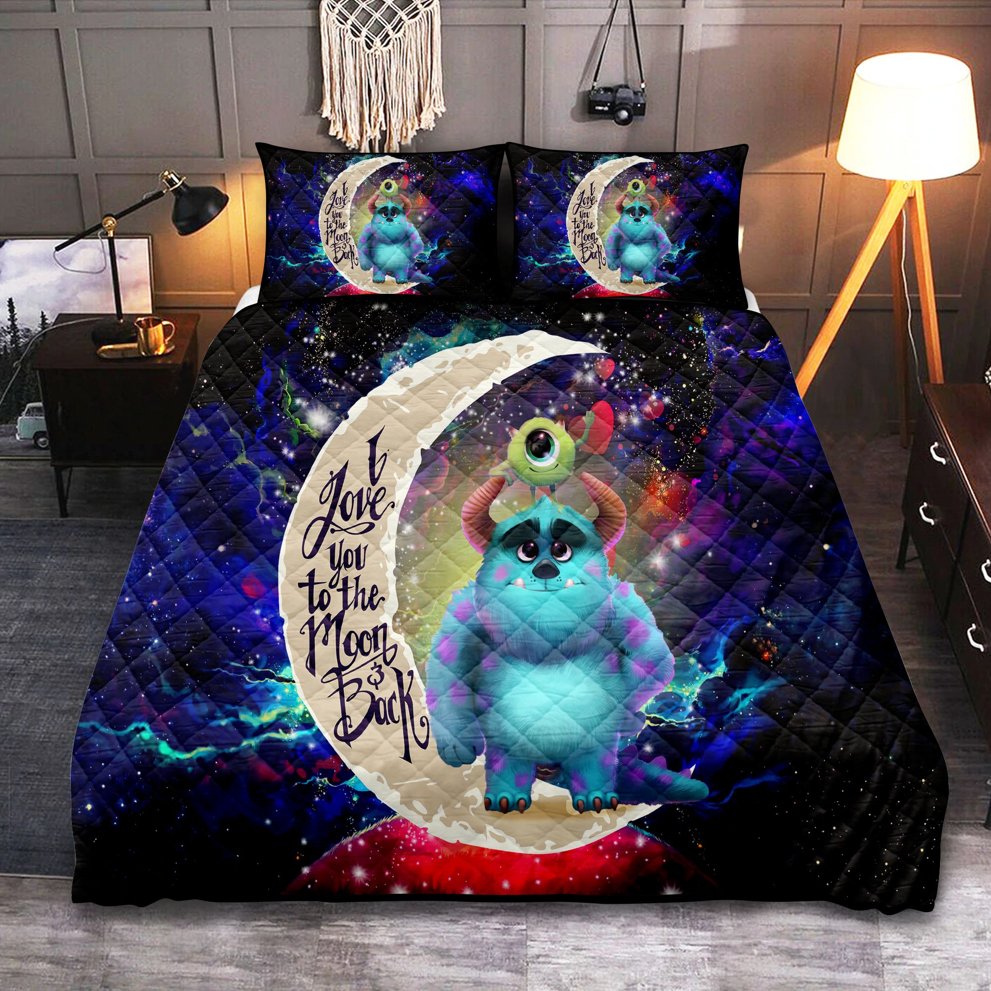 Monster Inc Sully Mike Love You To The Moon Quilt Bed Set