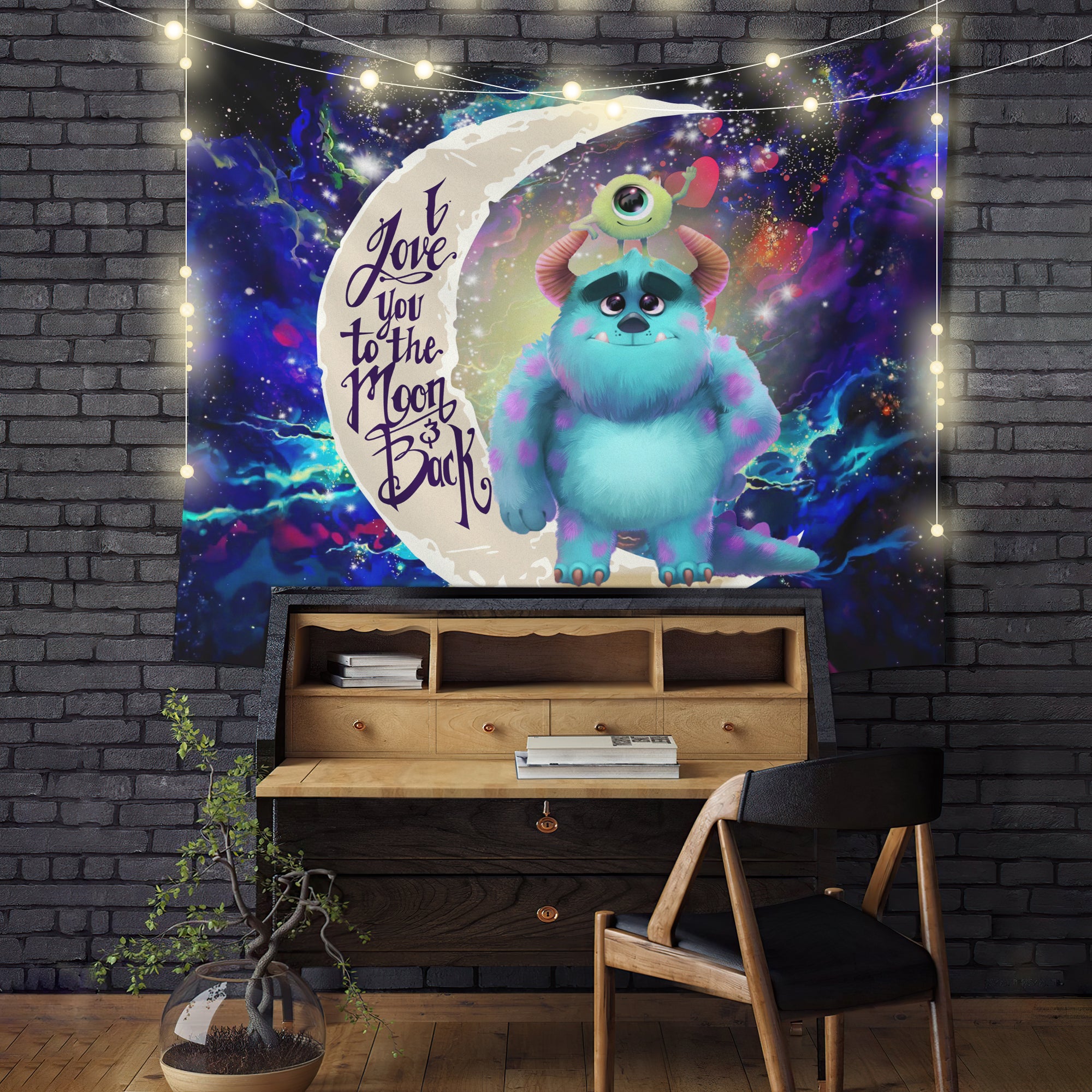 Monster Inc Galaxy Tapestry Room Decor - Sully and Mike Love You To