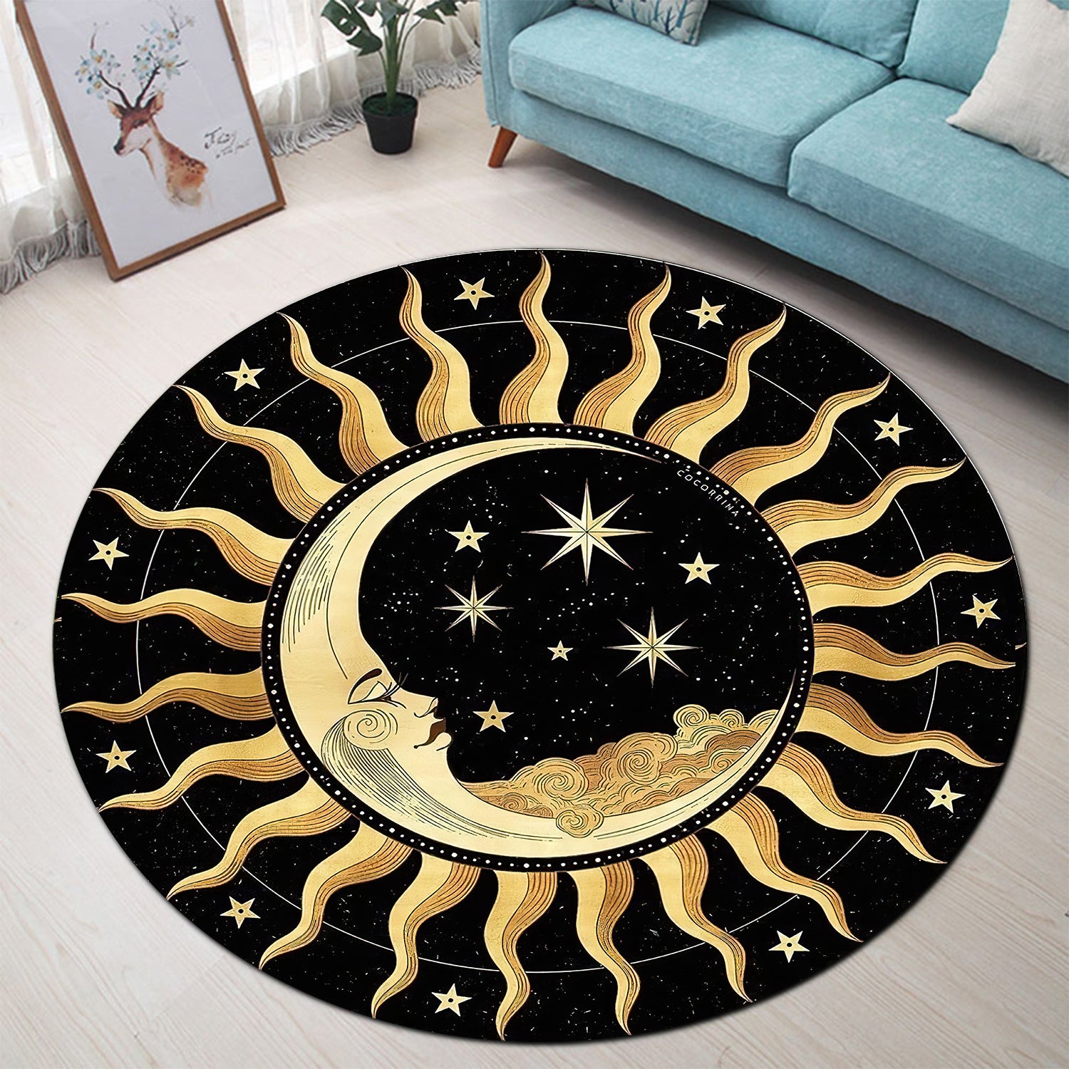 Sun and Moon Round Rug for Bedroom Living Room Home Decor