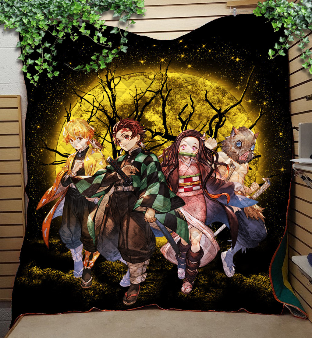 Demon Slayer Moonlight Quilt Blanket - Moon Themed Bedding Home Decor