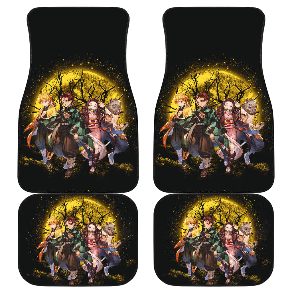 Anime Moon Demonslayer Car Floor Mats with Moonlight Background - Car Accessories