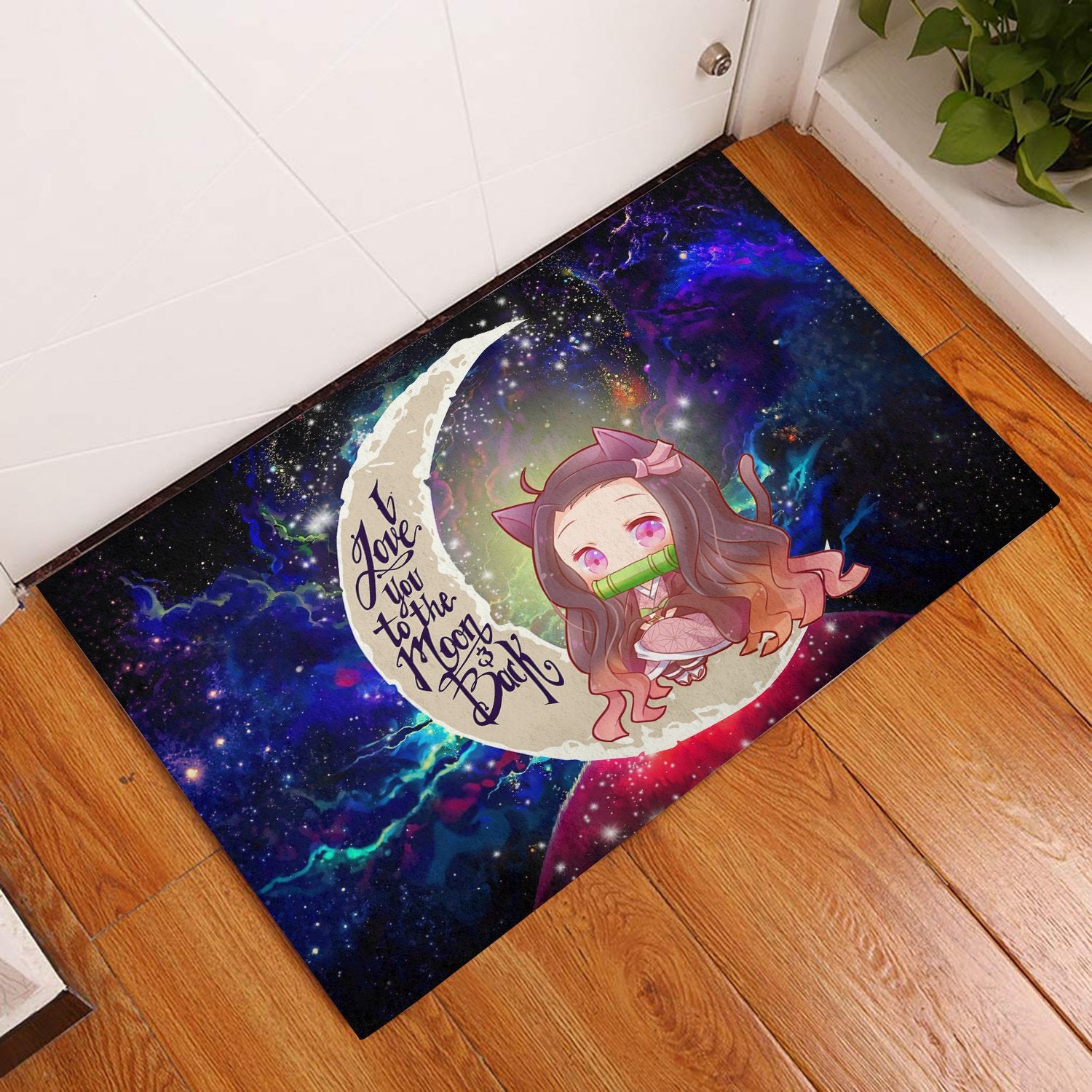 Nezuko Demon Slayer Love You To The Moon Galaxy Doormat Decor