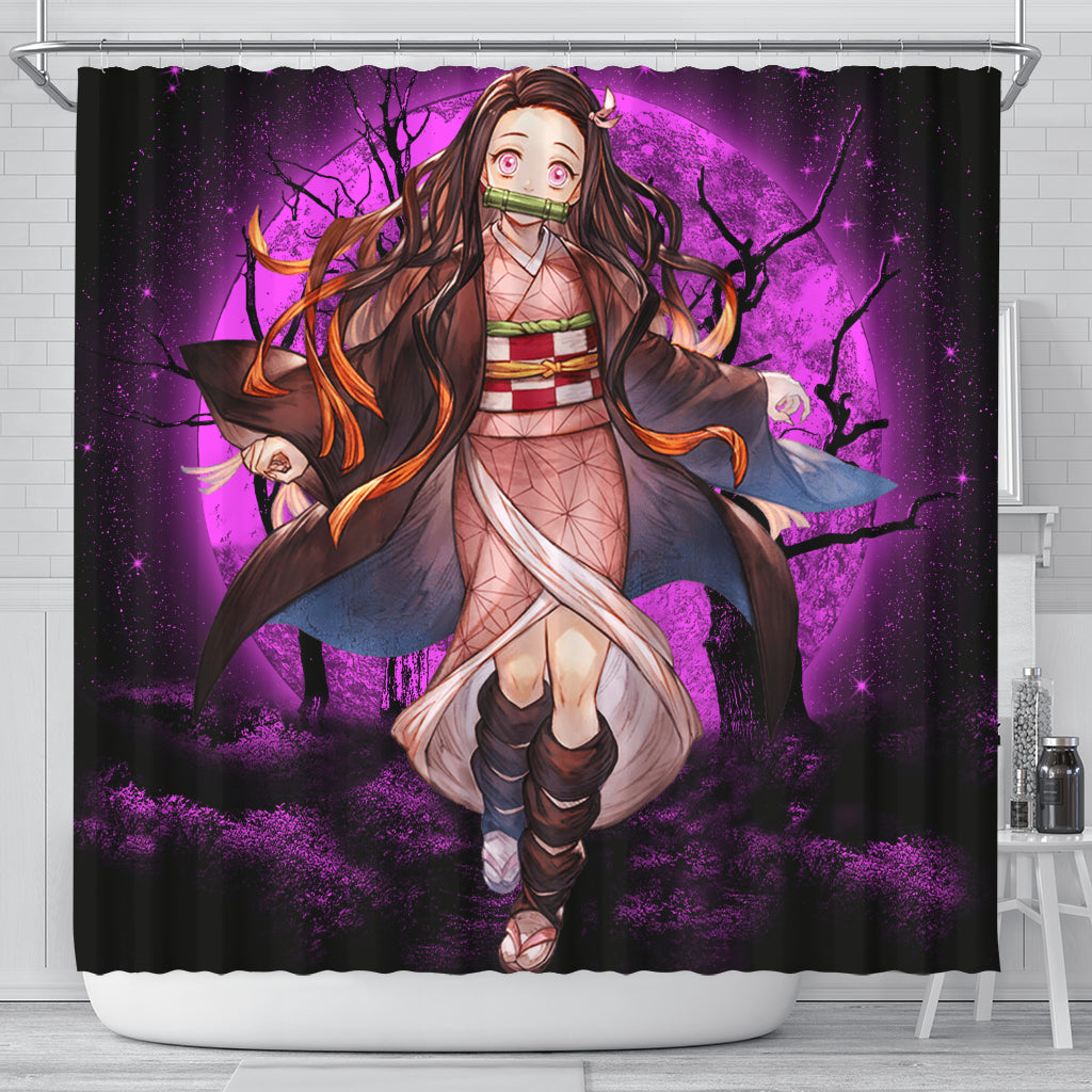 Anime Nezuko Moonlight Bathroom Decor Waterproof Shower Curtain