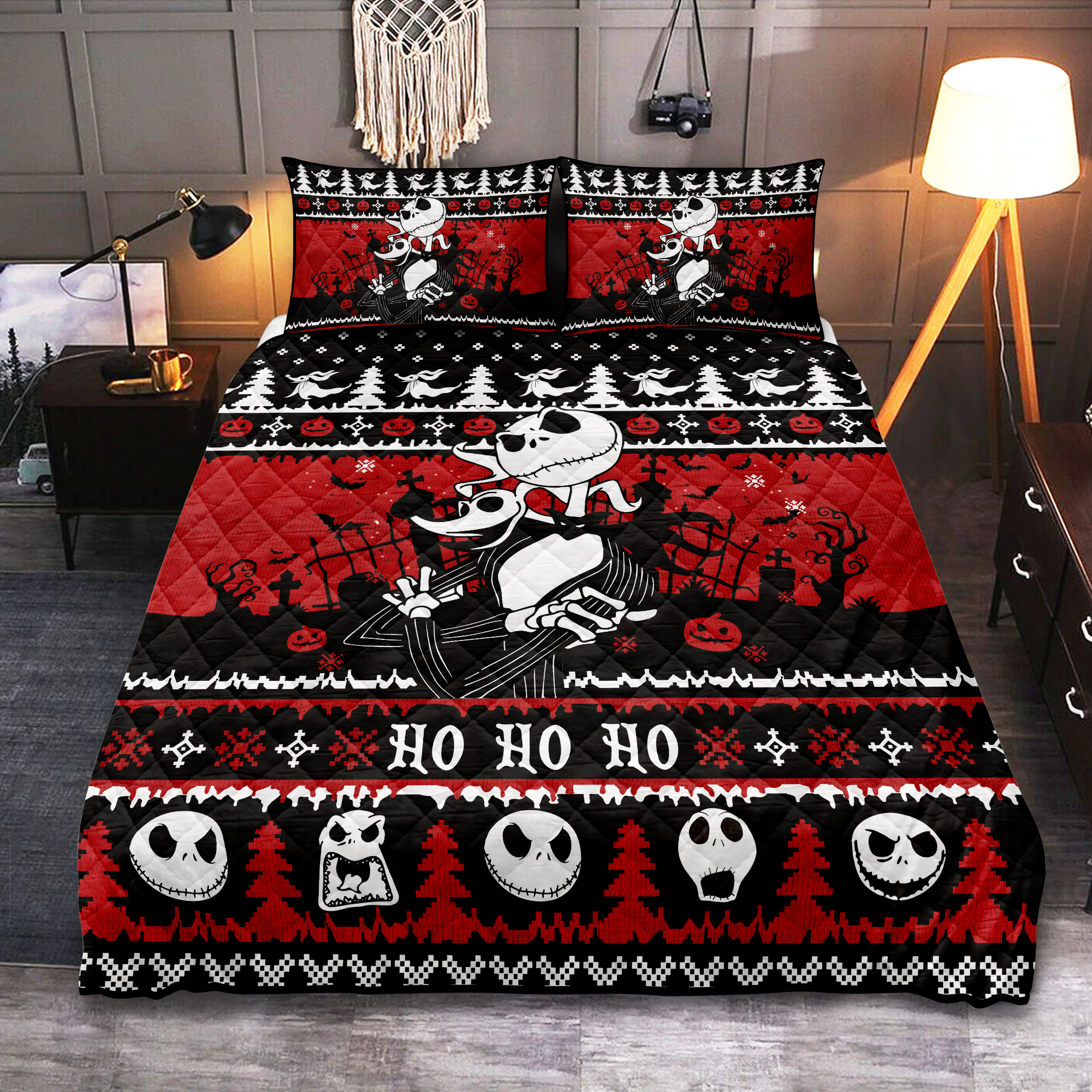 Nightmare Before Christmas Red Quilt Bedding Set for Bedroom