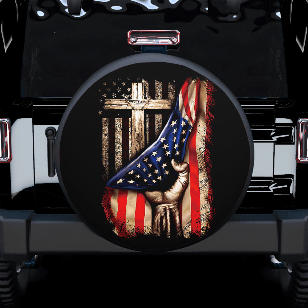 Vintage Wood Cross Jeep Spare Tire Cover Gift for Campers
