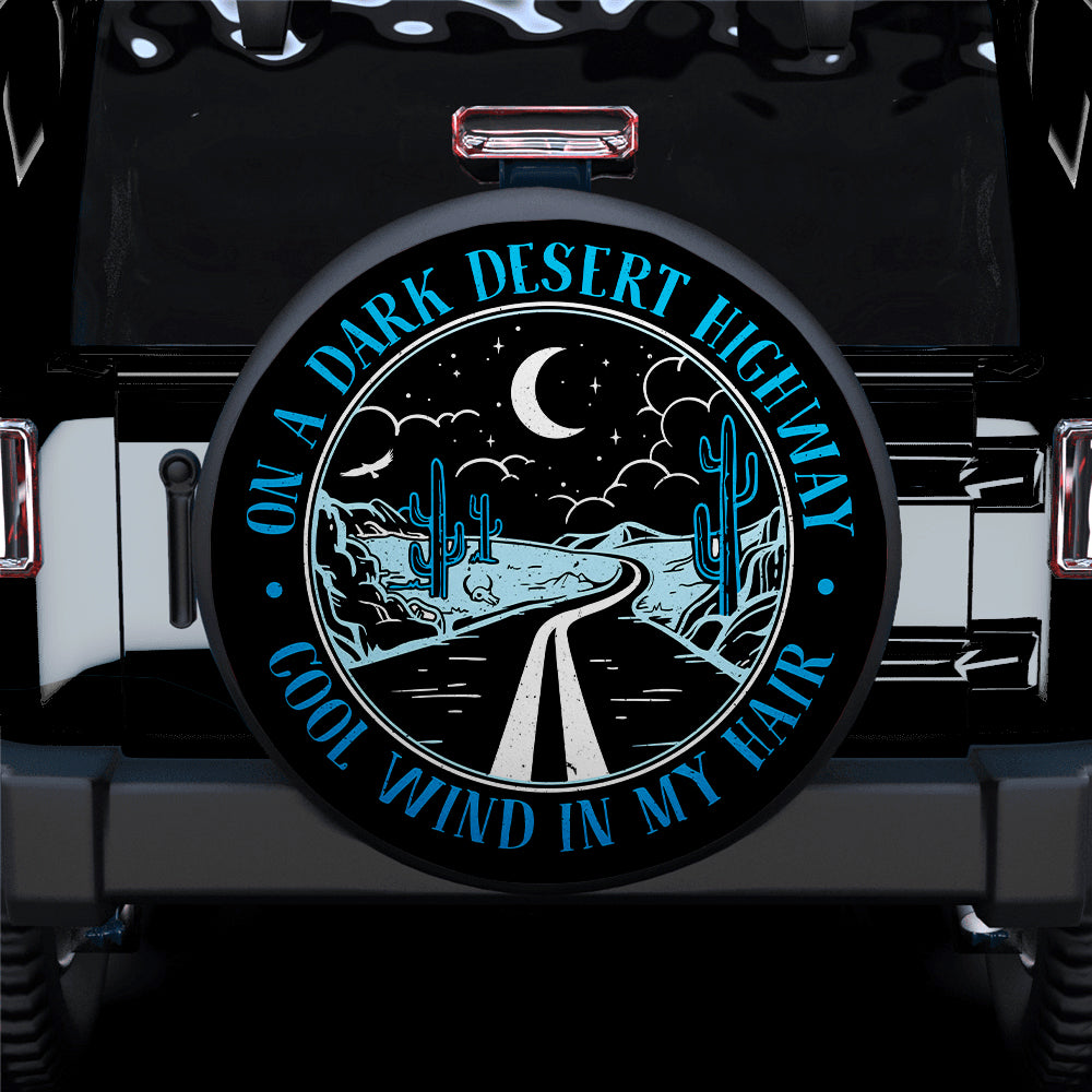 Blue Jeep Car Spare Tire Cover - On a Dark Desert Highway Gift for