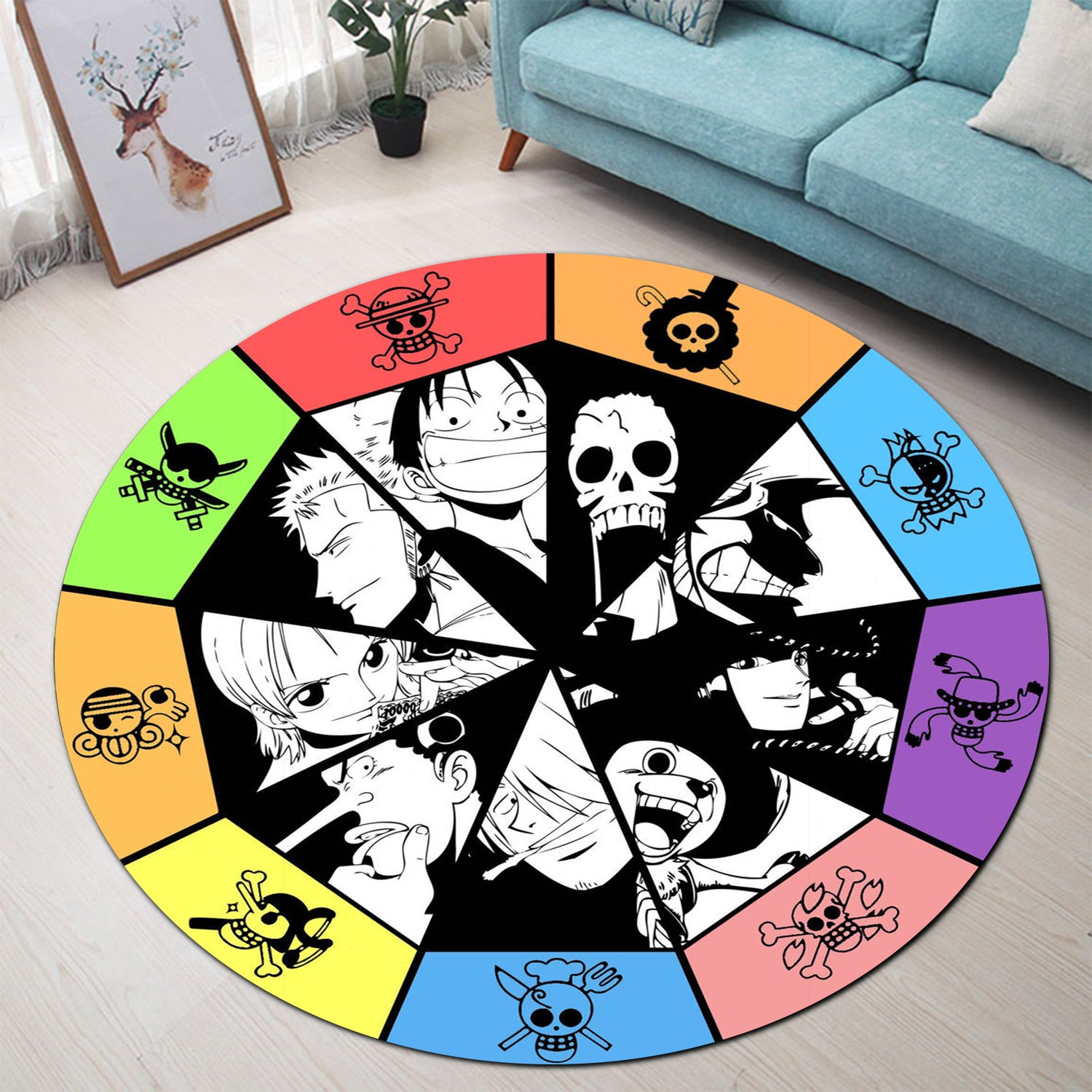 One Piece Logo Round Rug for Bedroom Living Room Home Decor