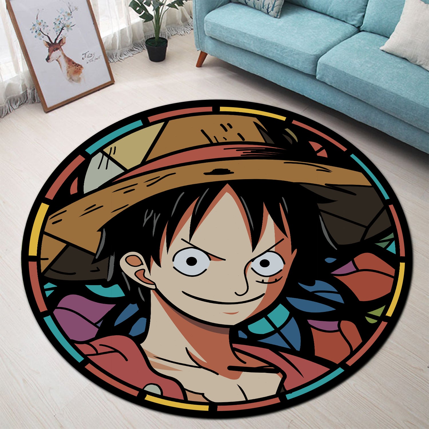 Stained Glass Round Rug for Bedroom Living Room Home Decor