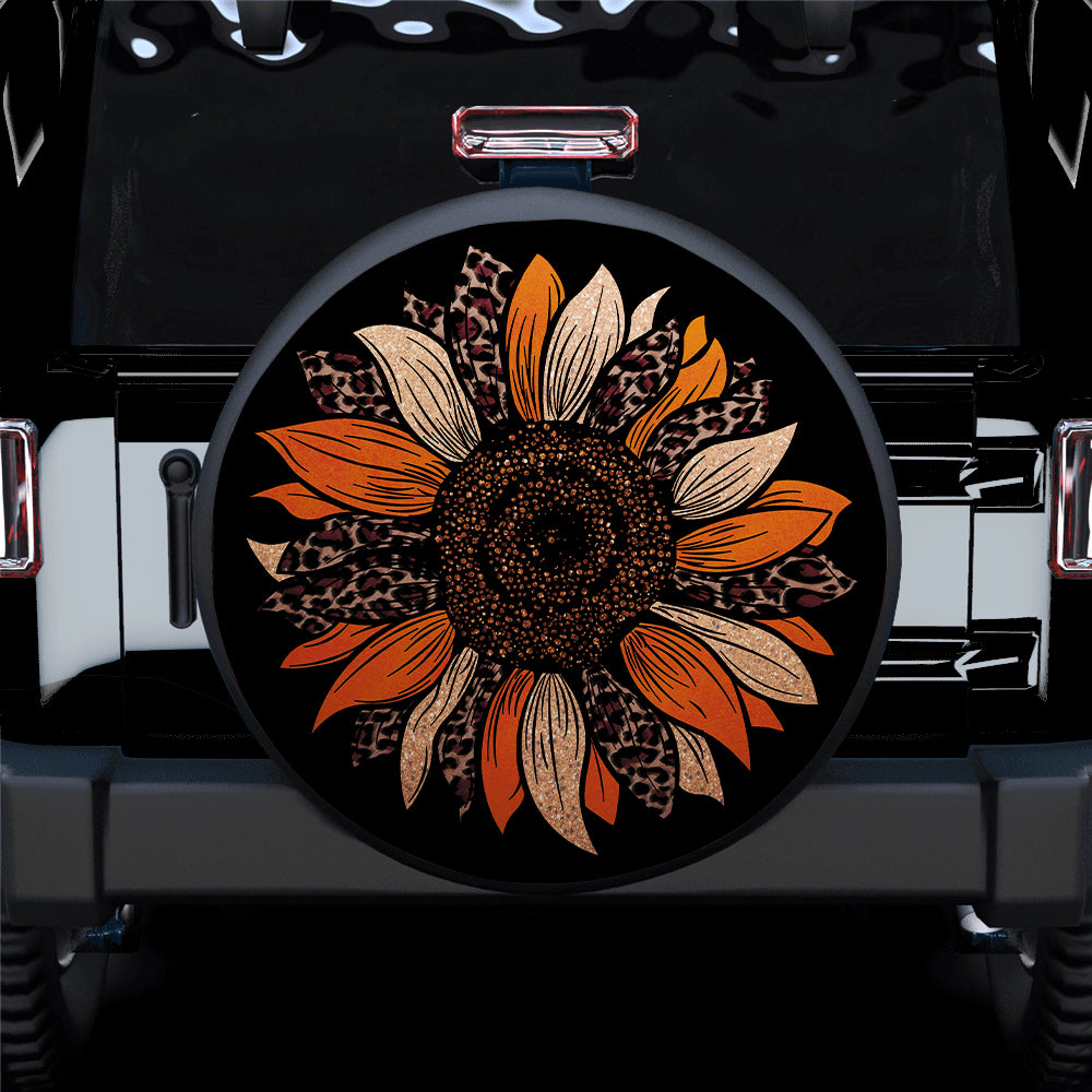 Orange Cheetah Sunflower Jeep Spare Tire Covers for Campers Gift