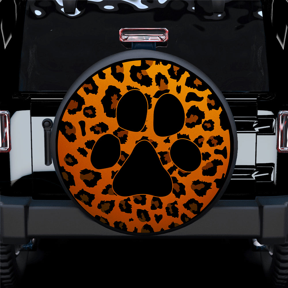 Orange Paw Print Cheetah Leopard Pattern Jeep Tire Covers for Campers