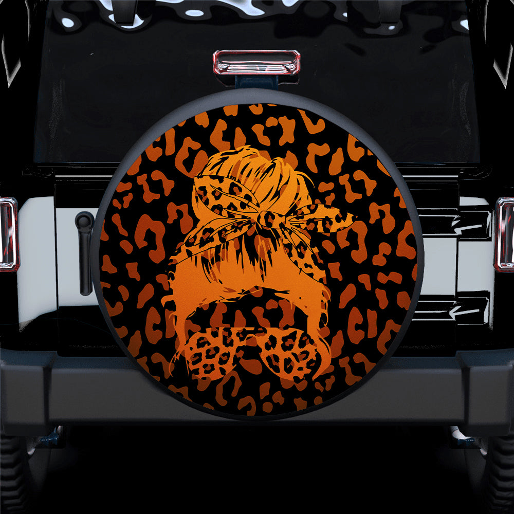 Orange Jeep Girl Sunglasses Leopard Pattern Spare Tire Cover Gift