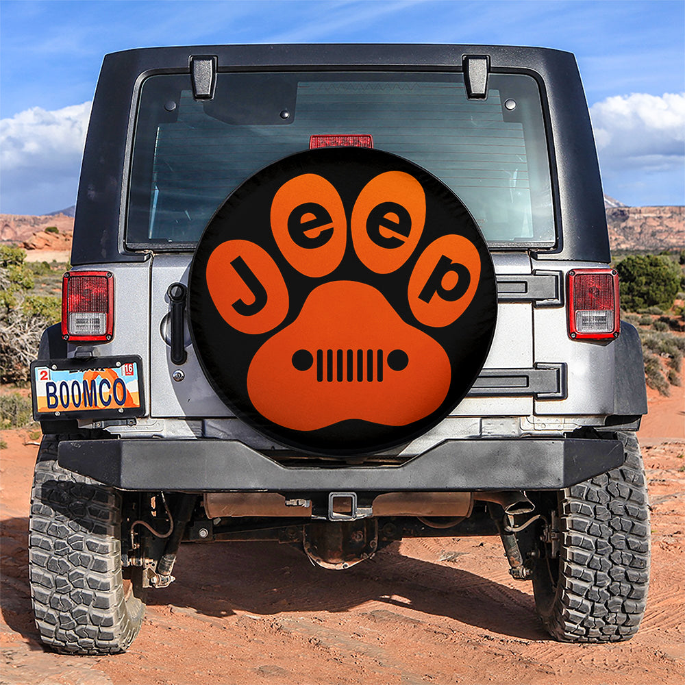 Orange Jeep Paw Design Spare Tire Covers - Great Gift for Campers