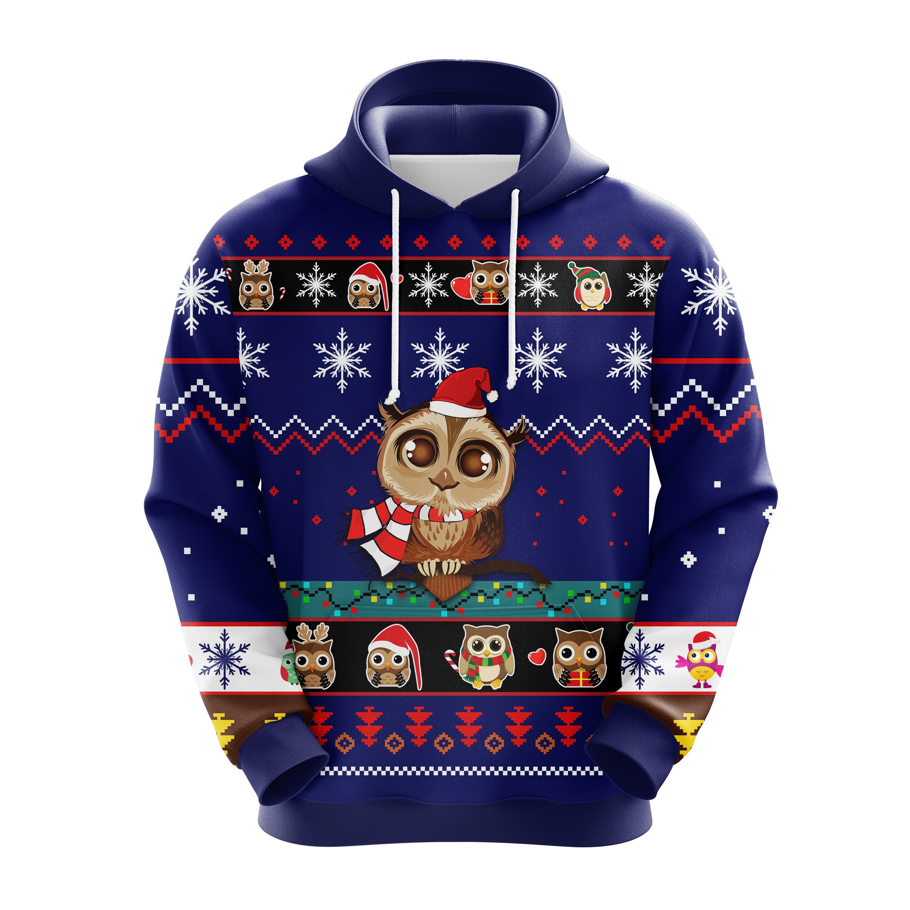 Cute Owl Christmas Hoodie - Blue Ugly Sweater Gift Idea