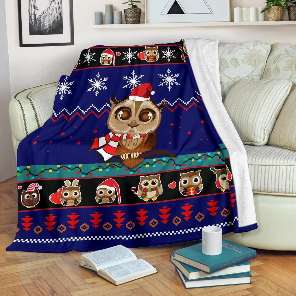 Cute Blue Owl Christmas Blanket - Great Gift Idea for Loved Ones