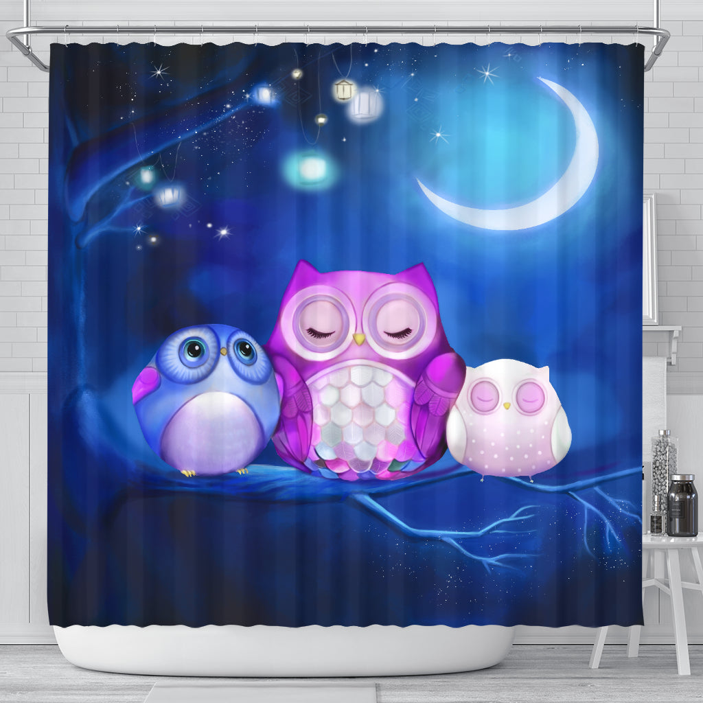 Cute Owl Night Shower Curtain for Bathroom Decor Owl
