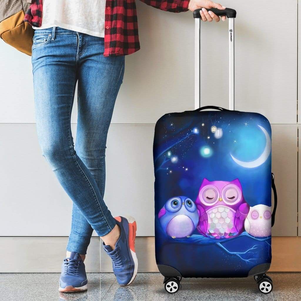 Cute Owl Night Travel Suitcase Protector Luggage Cover