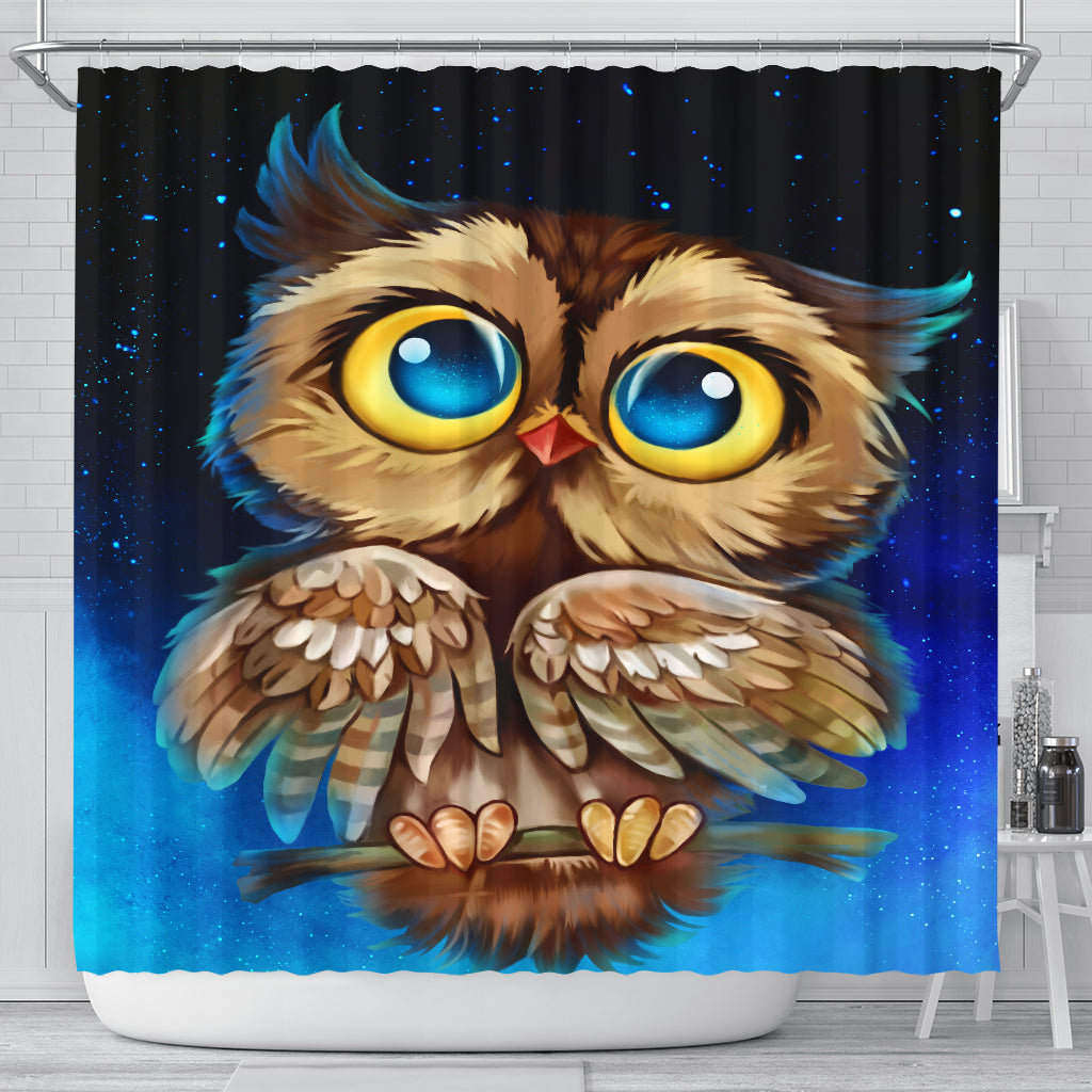 Owl-Themed Night Shower Curtain for Bathroom Decor