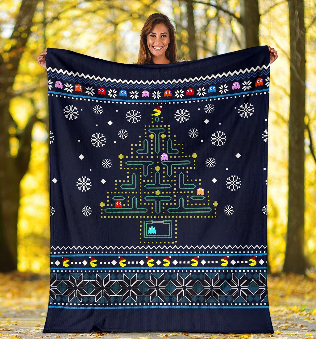 Custom Pacman Ugly Christmas Blanket Home Decor Gift